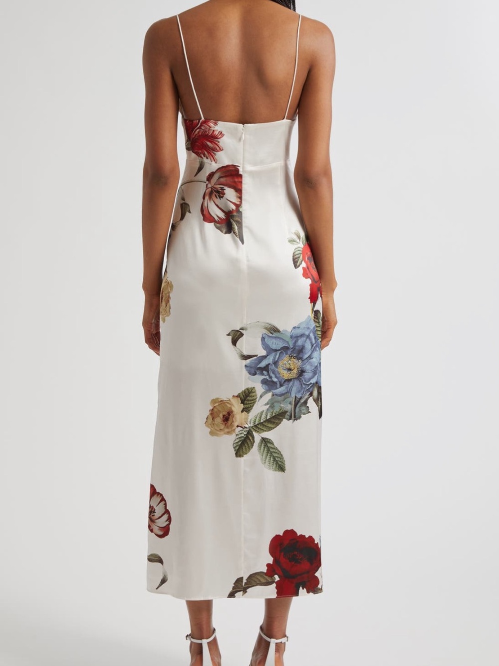 Alice + Olivia Ivory Slip Midi Dress with Red, Blue & Yellow Floral Print - Picture 2 of 8